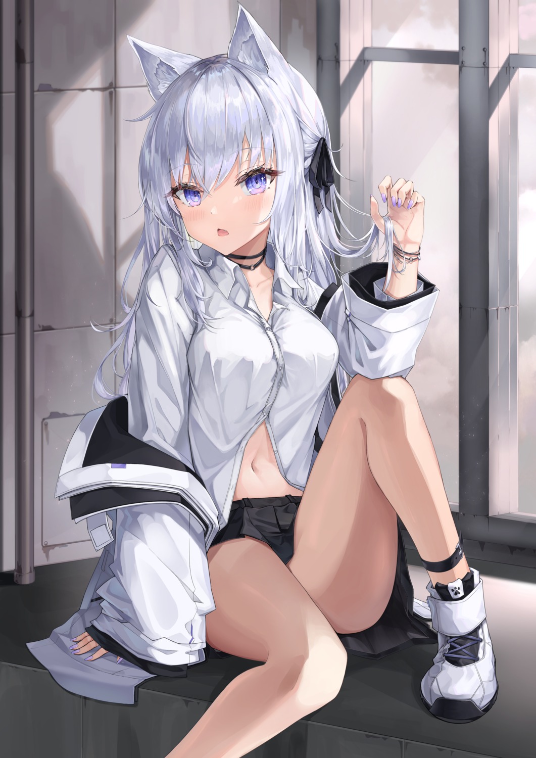animal_ears, nekomimi, seifuku, skirt_lift, yeosi