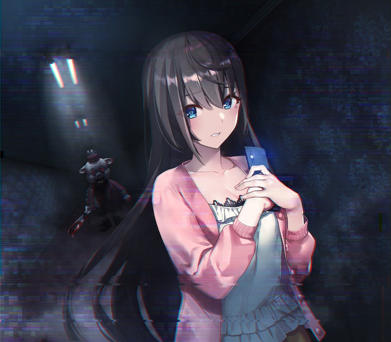 blood, cleavage, haishin, ikoma_mio, qureate, sweater, tagme