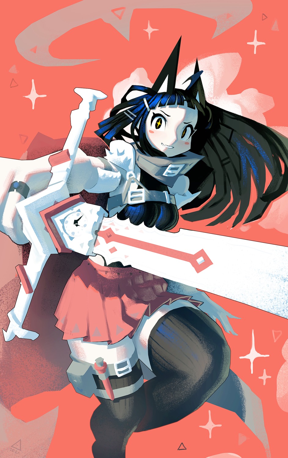 andaerz, animal_ears, garter, japanese_clothes, sword, thighhighs