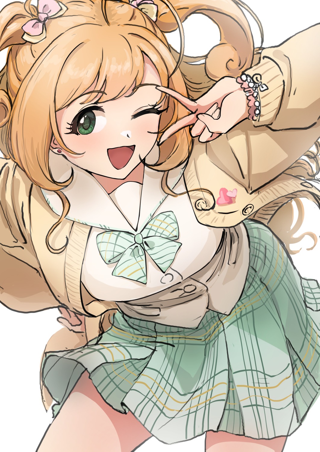 satou_shin, seifuku, sketch, skirt_lift, sweater, the_idolm@ster, the_idolm@ster_cinderella_girls, ushimochi