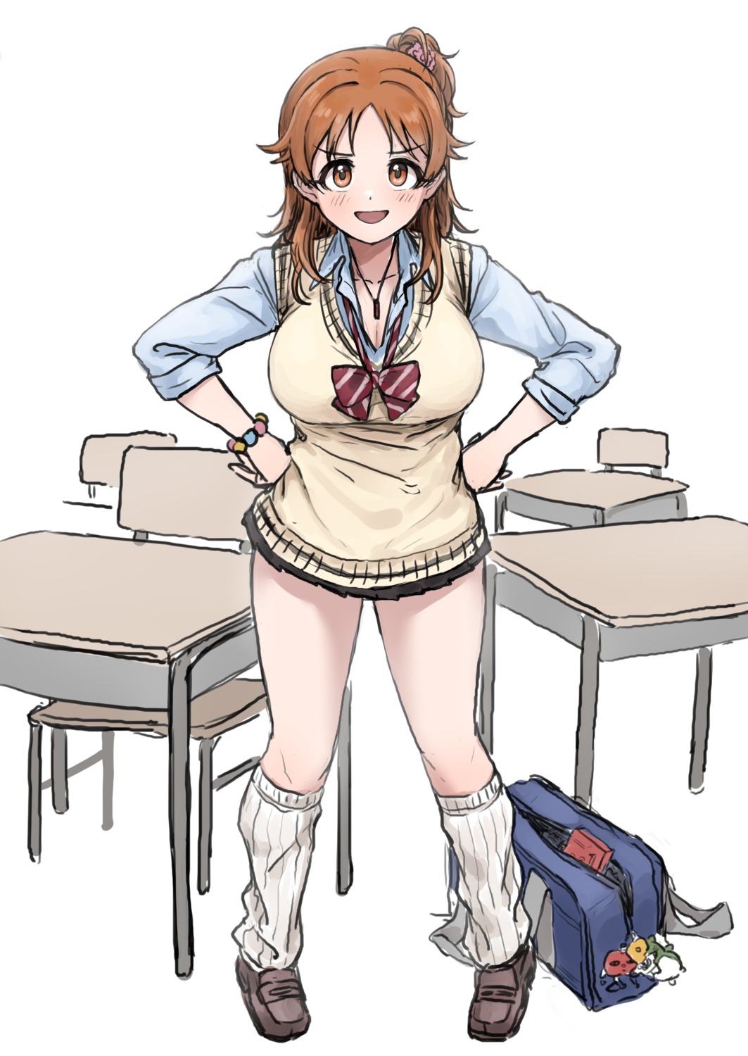 cleavage, katagiri_sanae, seifuku, sketch, sweater, the_idolm@ster, the_idolm@ster_cinderella_girls, ushimochi