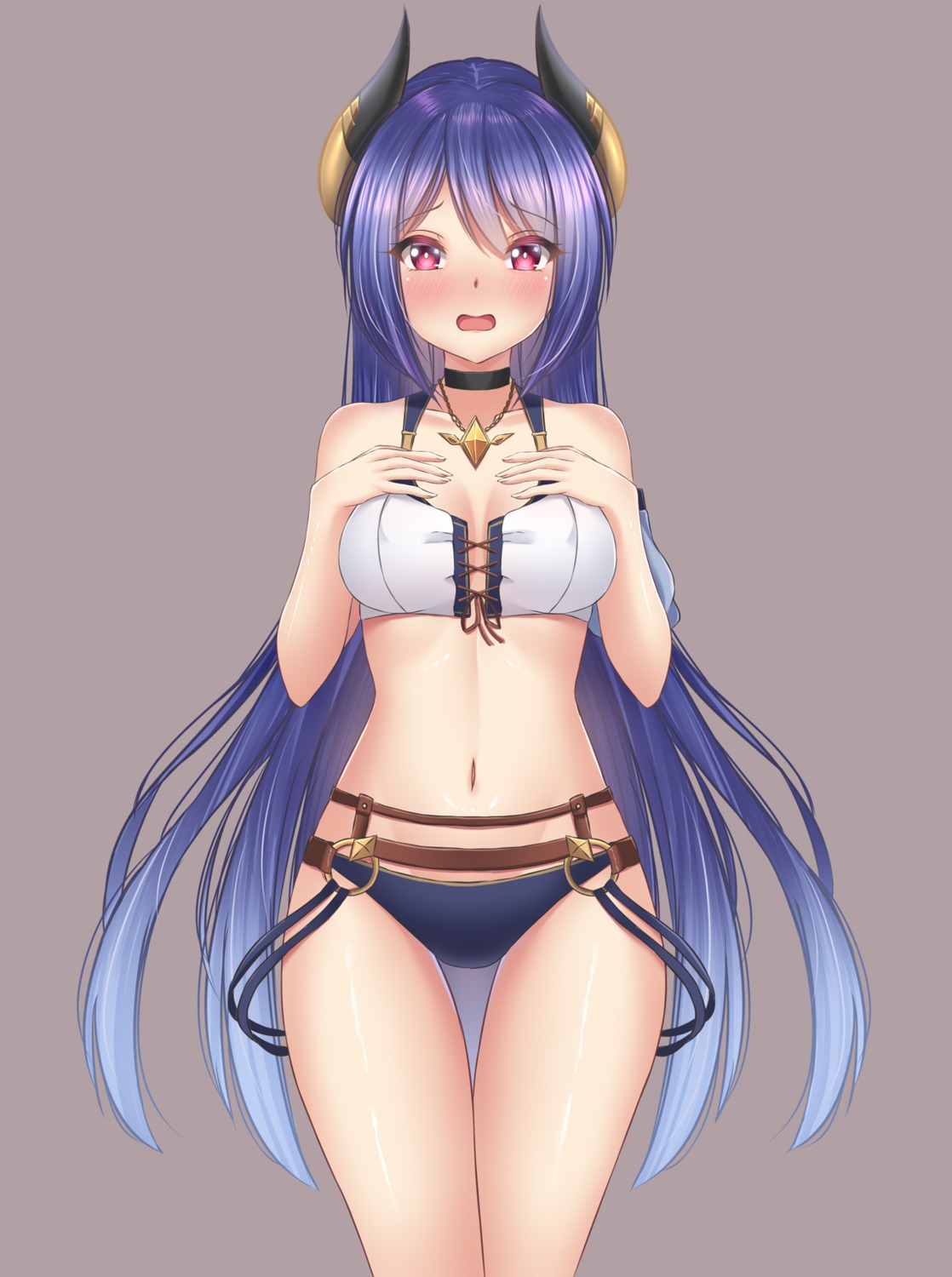 bikini, cleavage, horns, maru.selinn, princess_connect!, princess_connect!_re:dive, shijou_rei, swimsuits