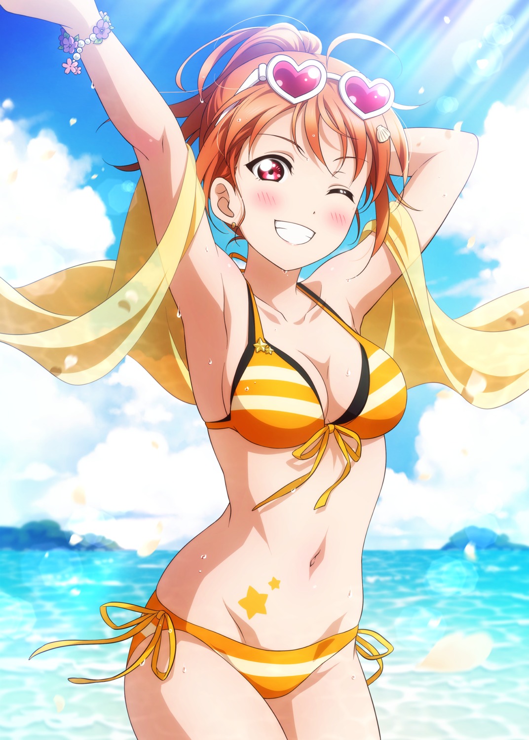 bikini, cleavage, kougi_hiroshi, love_live!_(series), love_live!_sunshine!!, megane, open_shirt, see_through