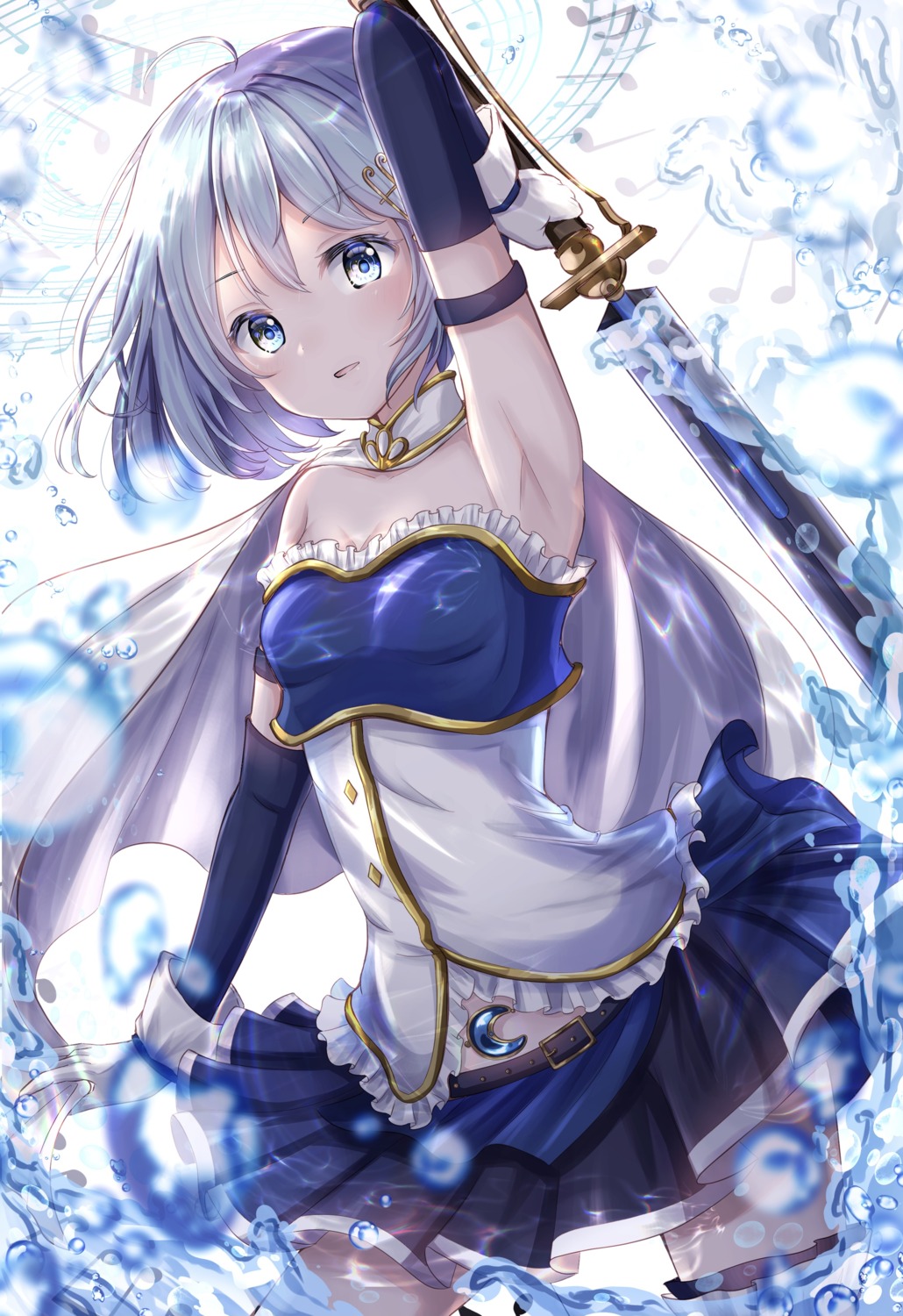 mahou_shoujo_madoka_magica, miki_sayaka, skirt_lift, sword, thighhighs, ukiukikiwi2525