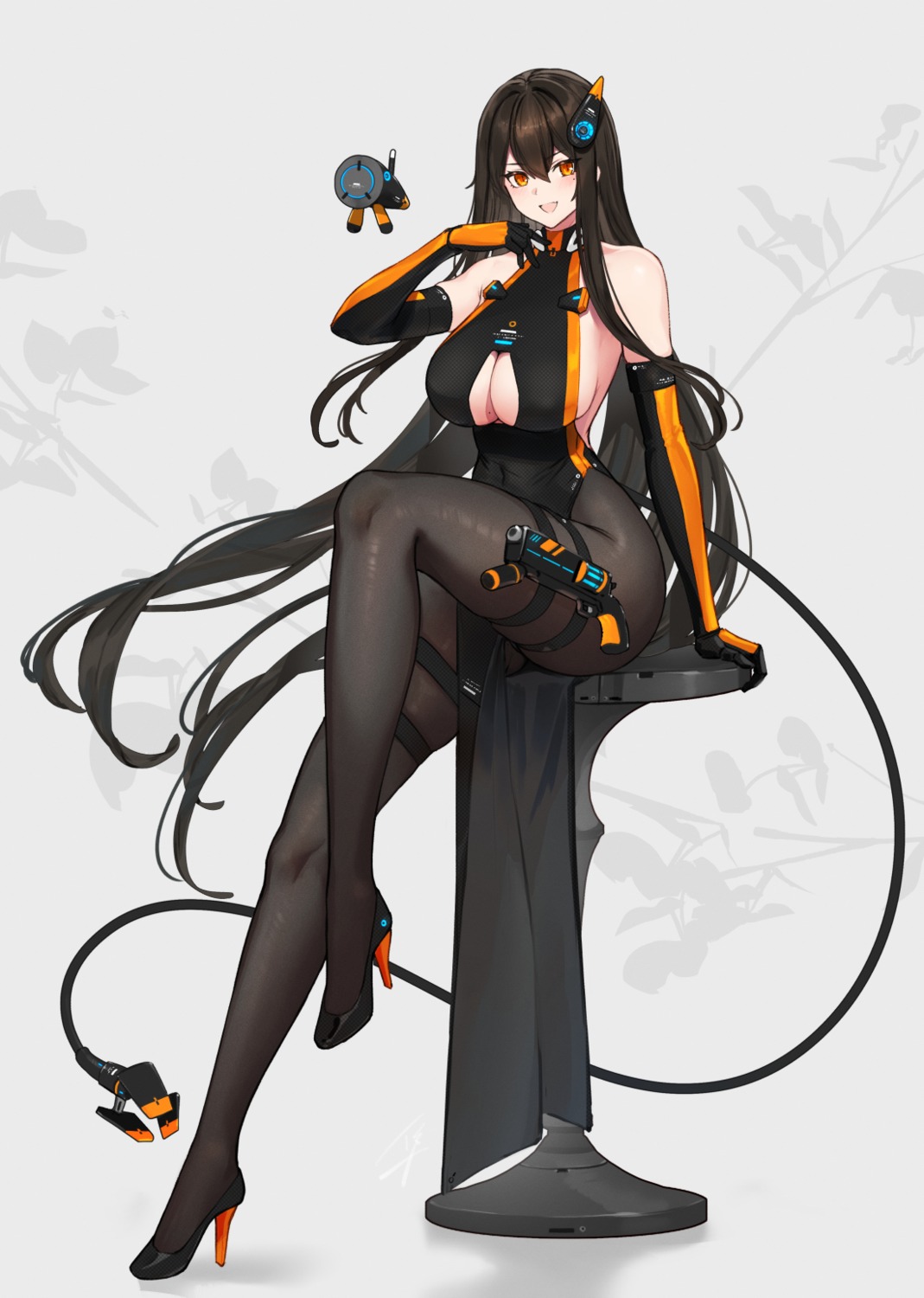 chinadress, garter, gun, hayabusa, heels, no_bra, pantyhose, tail