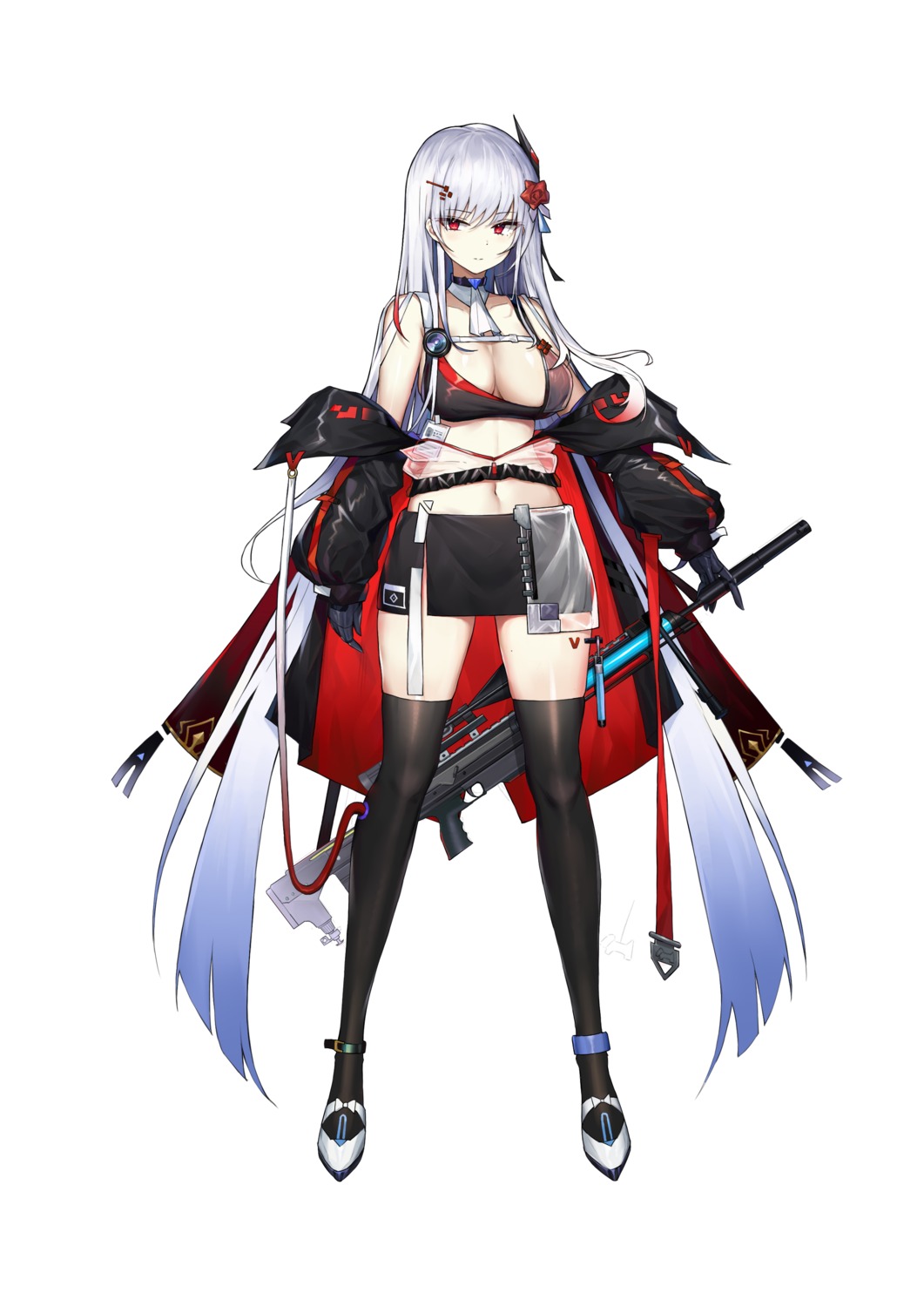 gun, kiriko_(araragikoyomi), no_bra, see_through, thighhighs