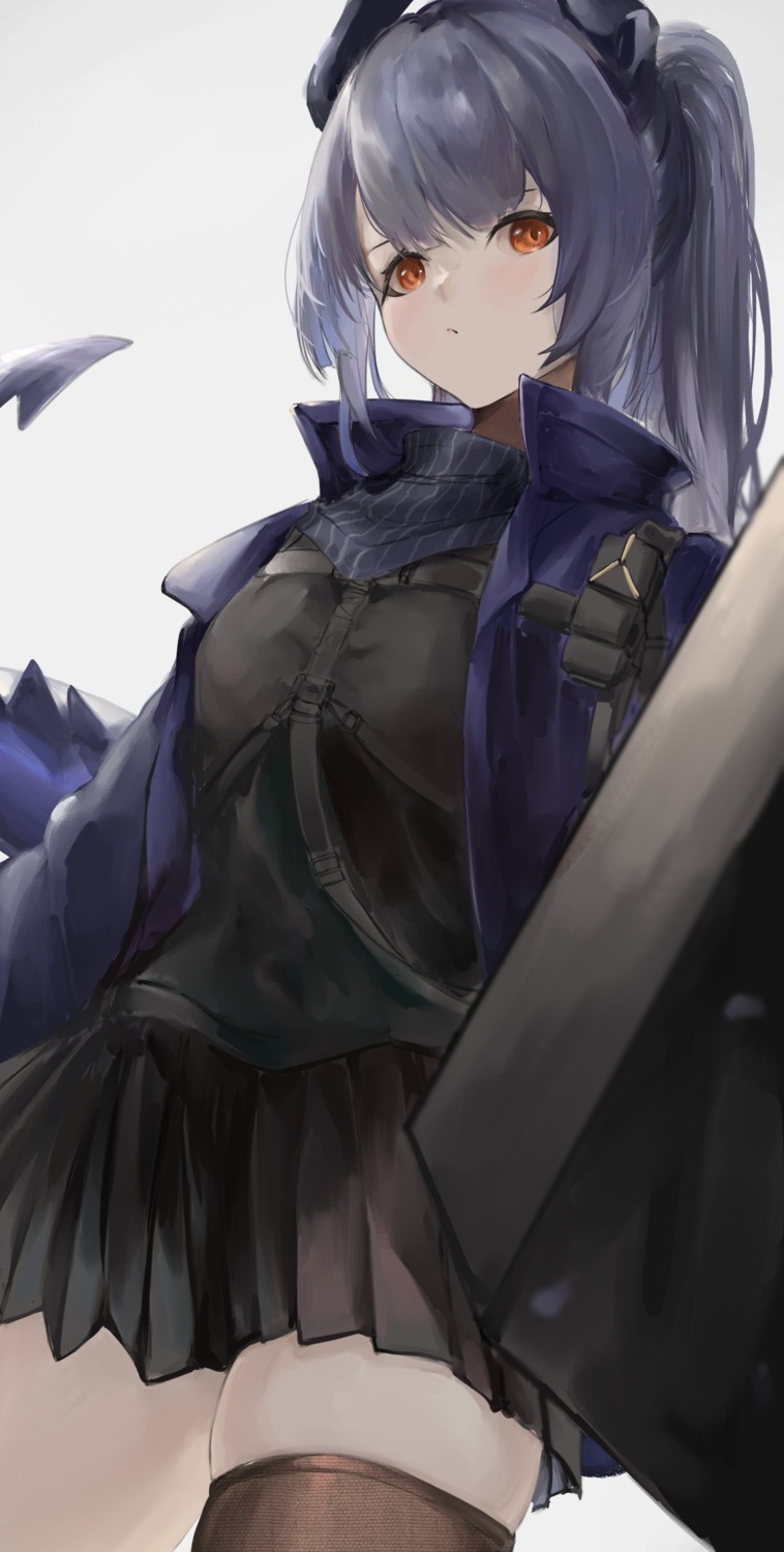 arknights, horns, kajuu, liskarm_(arknights), tail, thighhighs