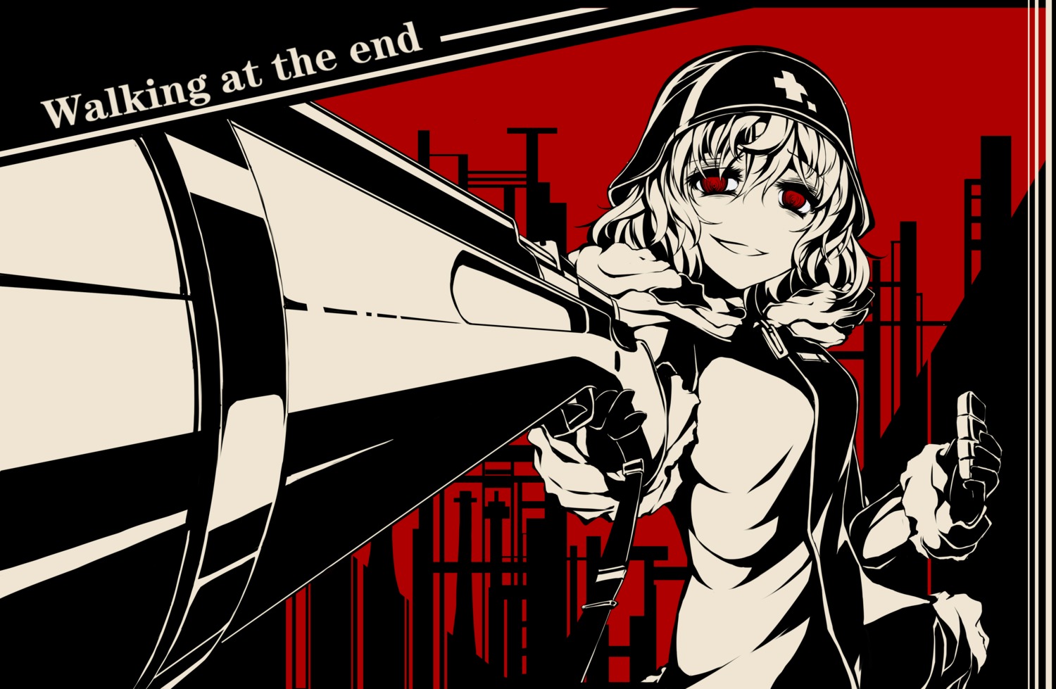 anotoki_ashi, gun, monochrome
