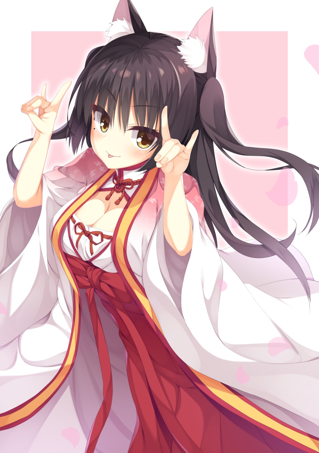 animal_ears, aria., cafe_stella_to_shinigami_no_chou, cleavage, cosplay, miko, nekomimi, senren_banka