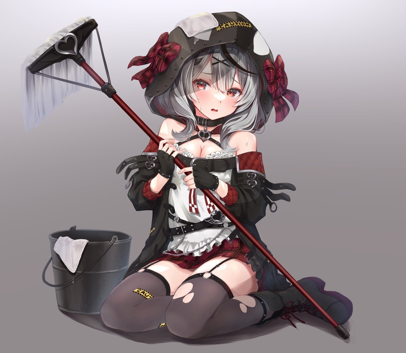 cleavage, hololive, ist_lei_mikan, sakamata_chloe, stockings, thighhighs, torn_clothes