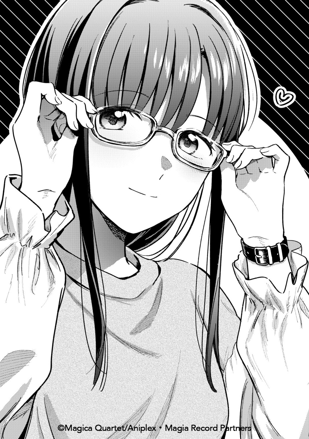 fuji_fujino, magia_record:_mahou_shoujo_madoka_magica_gaiden, mahou_shoujo_madoka_magica, megane, monochrome, nanami_yachiyo