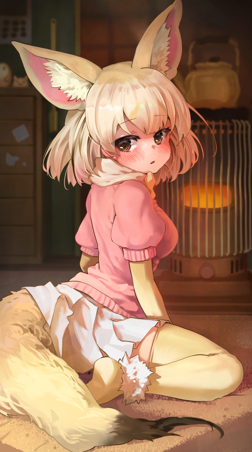 animal_ears, fennec_(kemono_friends), kemono_friends, kitsune, melaton, sweater, tail, thighhighs