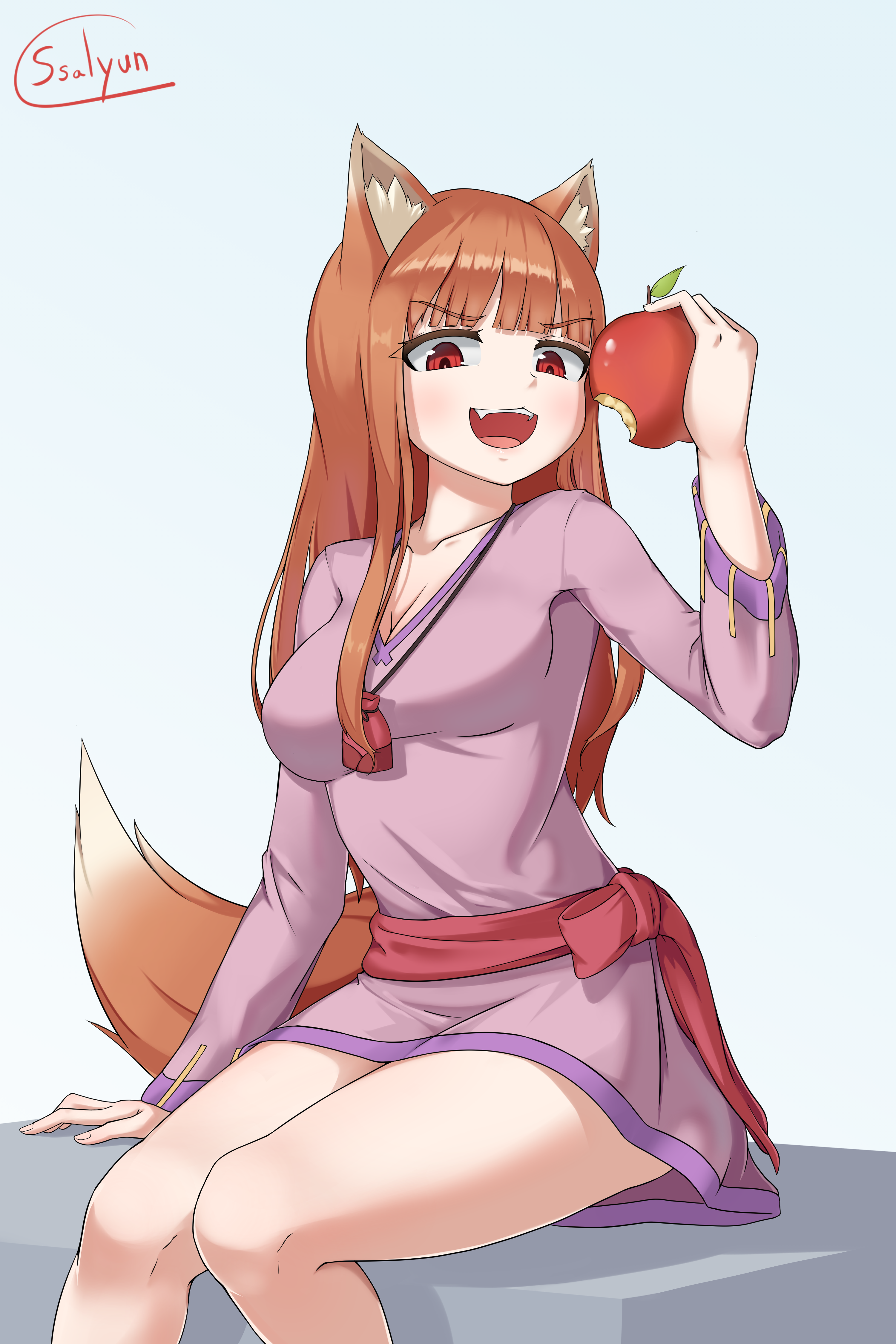 animal_ears, cleavage, holo, spice_and_wolf, ssalyun, tail