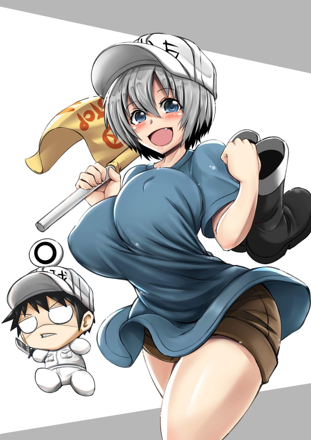 chibi, cosplay, erect_nipples, hataraku_saibou, platelet_(hataraku_saibou), uzaki-chan_wa_asobi_tai!, uzaki_hana, virusotaku