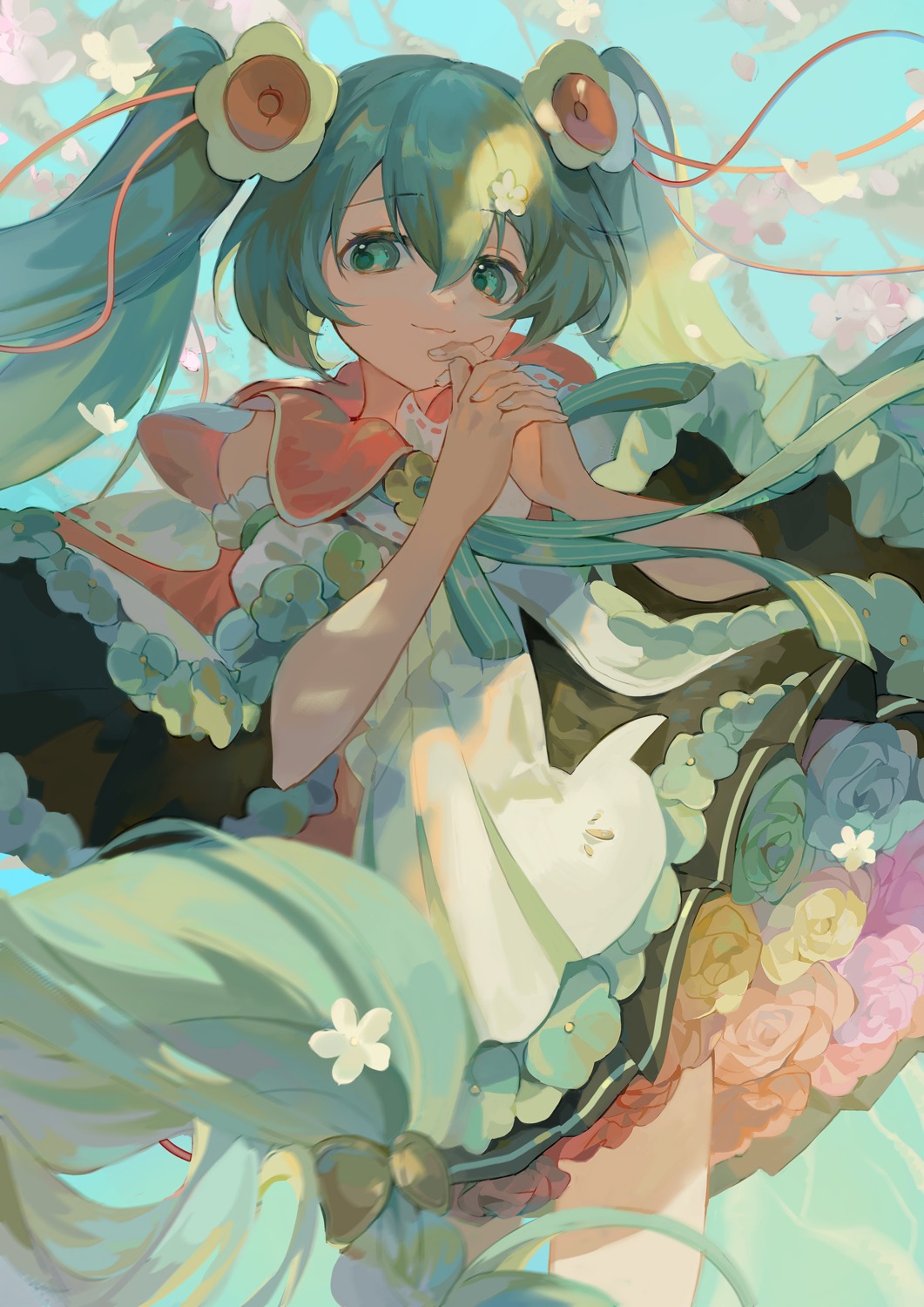 dress, hatsune_miku, hlymoriia, magical_mirai, skirt_lift, vocaloid