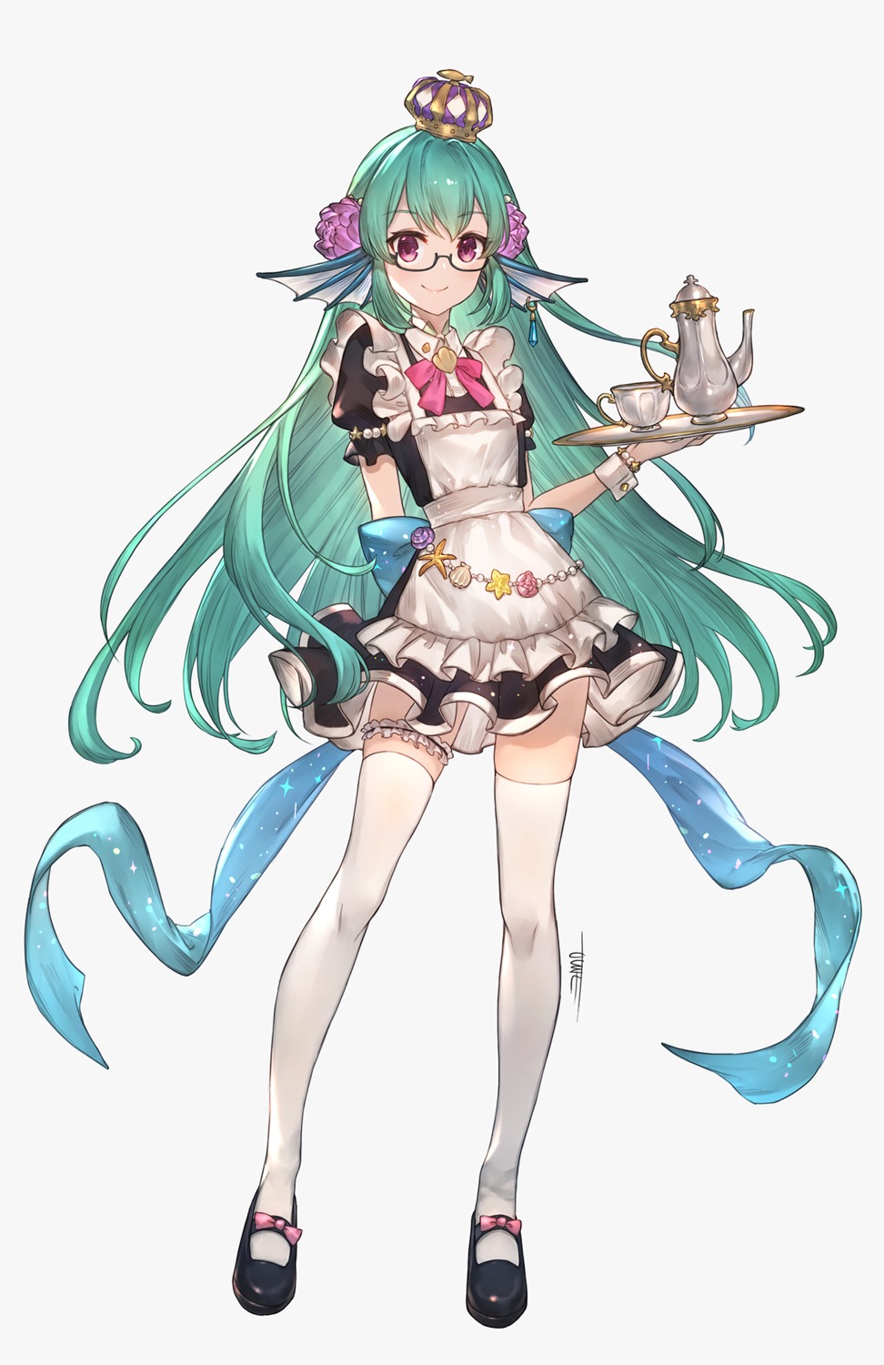 garter, jun_wei, maid, megane, nijisanji, nijisanji_en, ryuuguu_finana, thighhighs