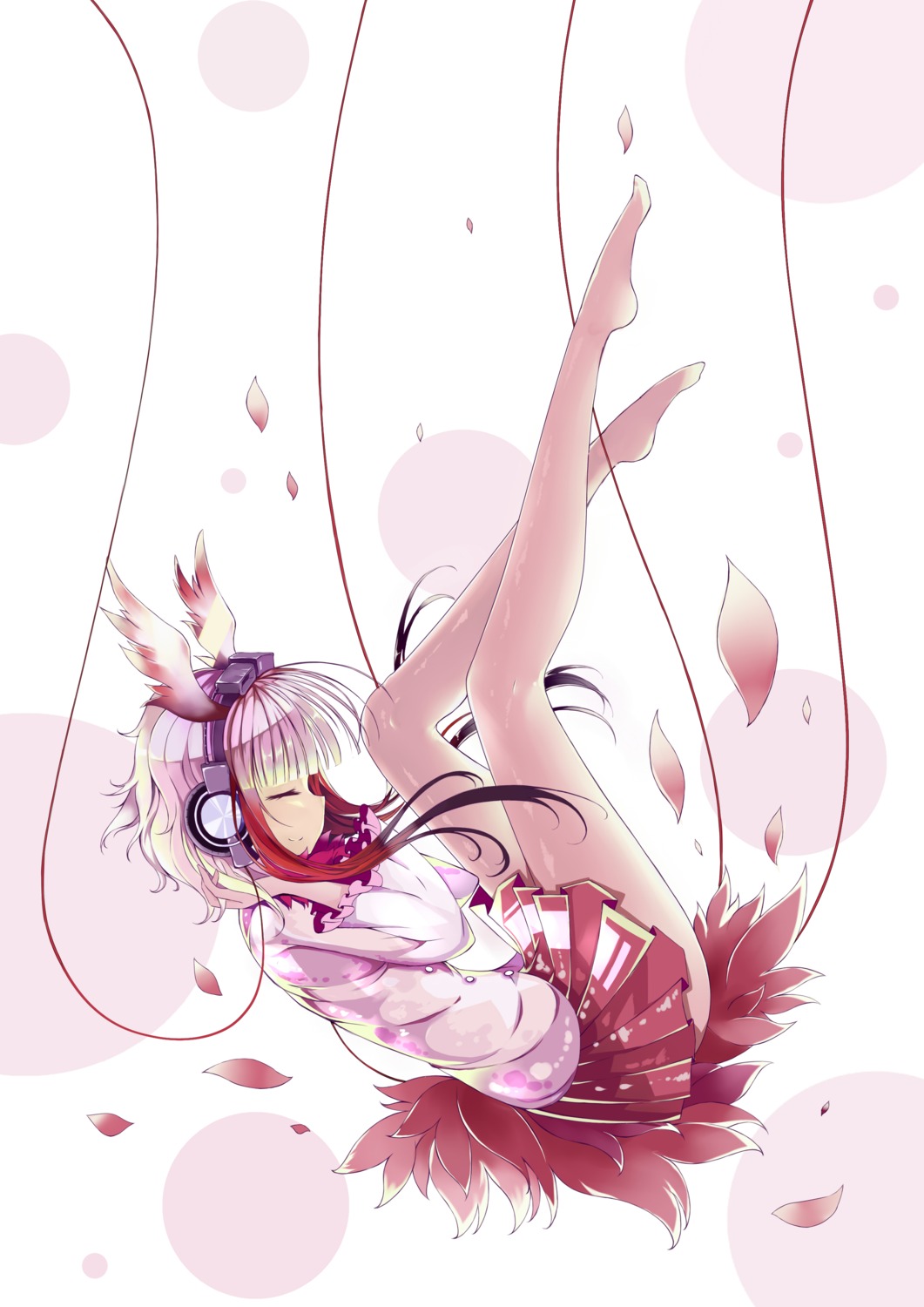 anotoki_ashi, crested_ibis, headphones, kemono_friends, skirt_lift, tail, wings