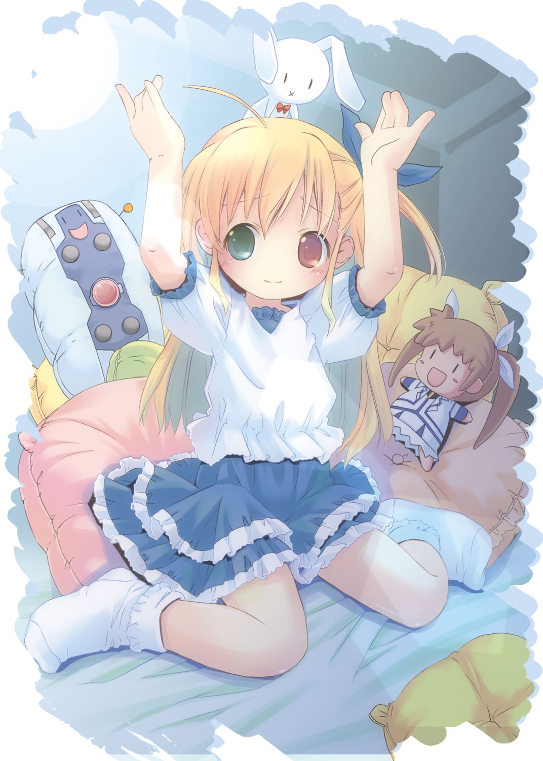 chibi, heterochromia, mahou_shoujo_lyrical_nanoha, mahou_shoujo_lyrical_nanoha_strikers, mahou_shoujo_lyrical_nanoha_vivid, pop, skirt_lift, takamachi_nanoha