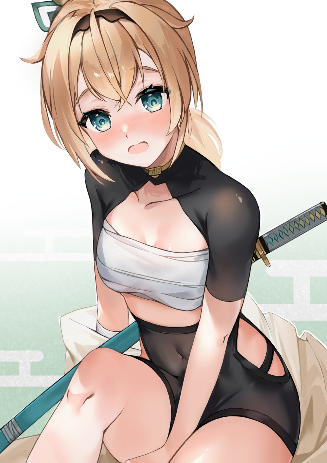 aa_(16rrr16), bike_shorts, cleavage, hololive, kazama_iroha, sarashi, sword