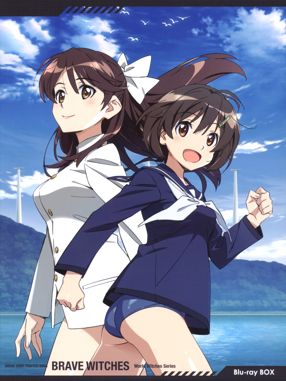 ass, brave_witches, karibuchi_hikari, karibuchi_takami, school_swimsuit, seifuku, swimsuits, takamura_kazuhiro