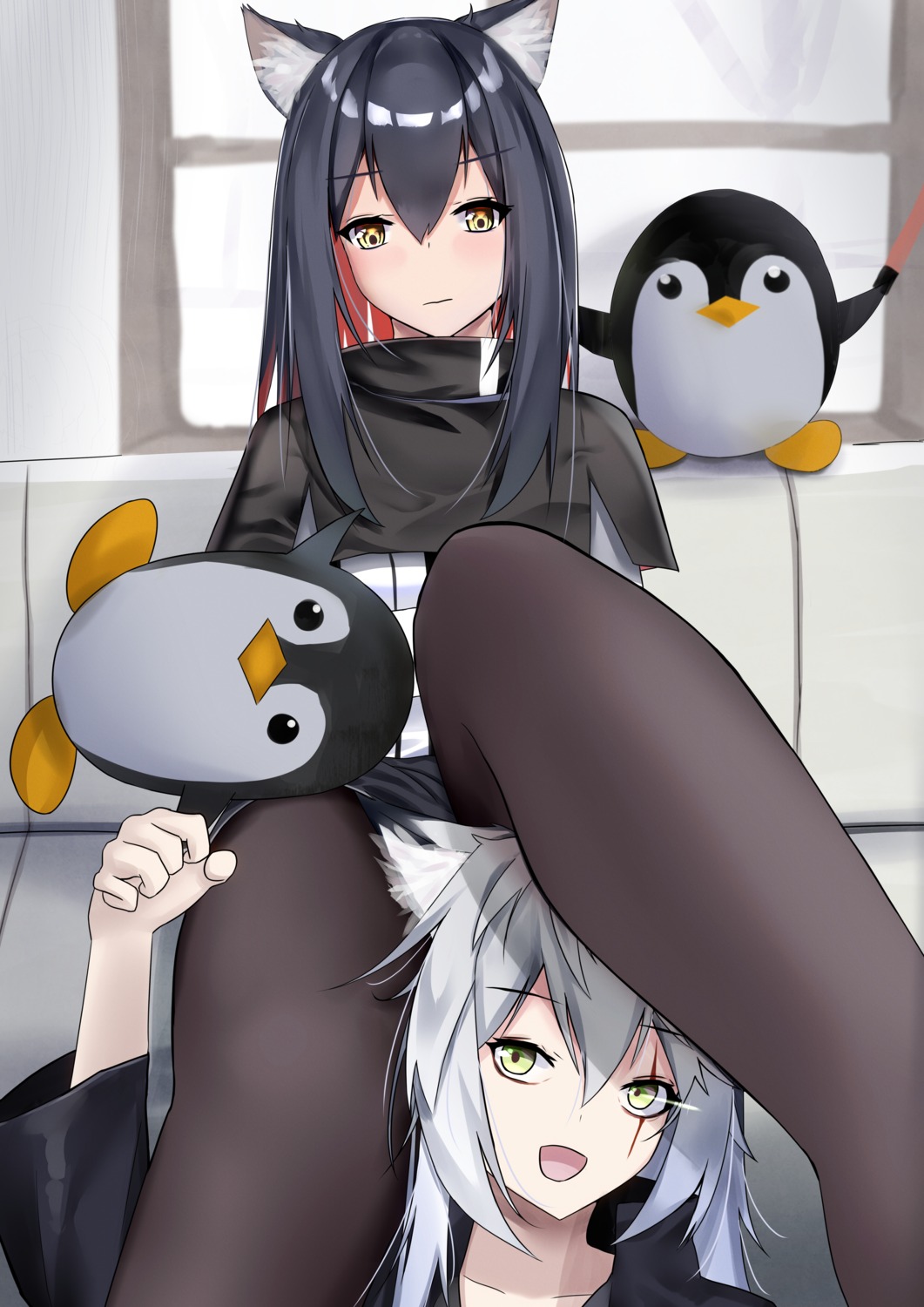 animal_ears, arknights, kotoha_(kotoha65), lappland_(arknights), pantyhose, penguin, texas_(arknights)