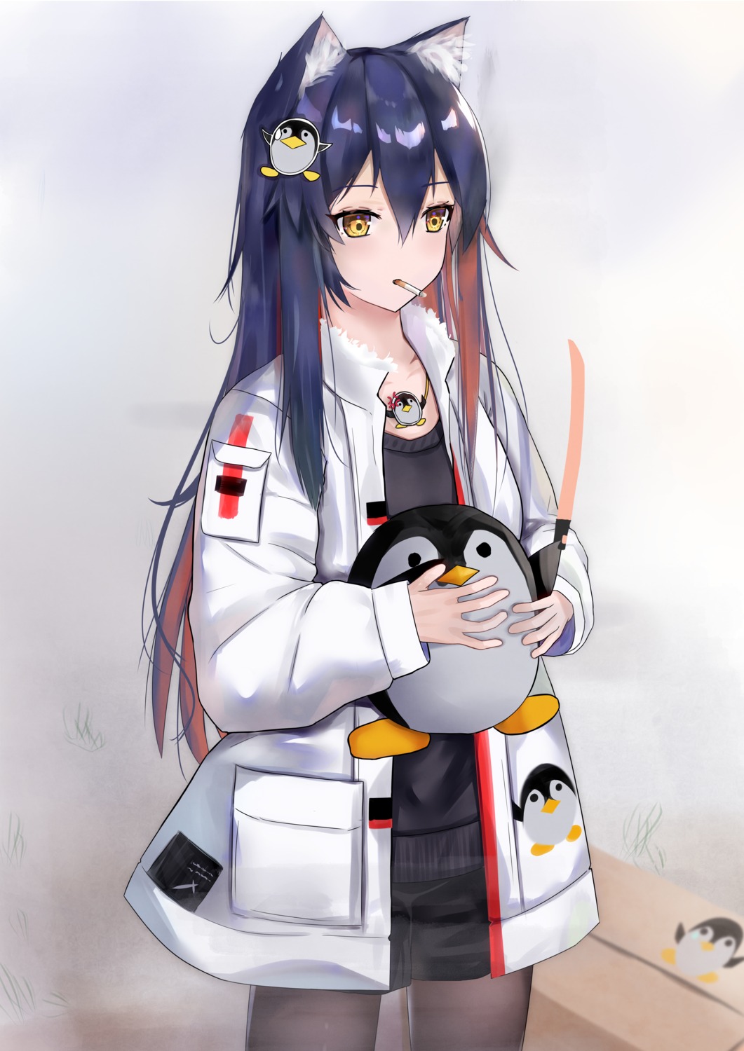 animal_ears, arknights, kotoha_(kotoha65), pantyhose, penguin, smoking, texas_(arknights)