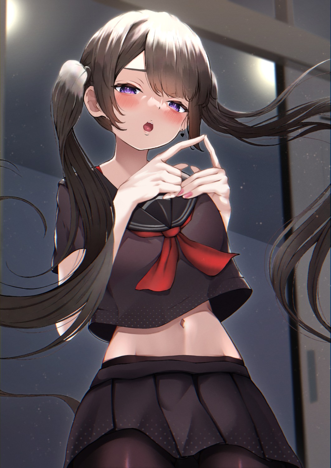 kazanock, pantyhose, seifuku, shirt_lift