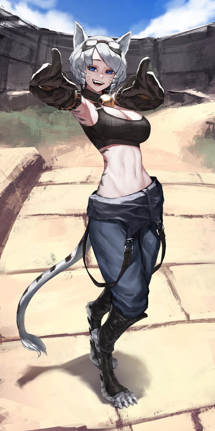 animal_ears, bluecup, monster_girl, nekomimi, no_bra, tail