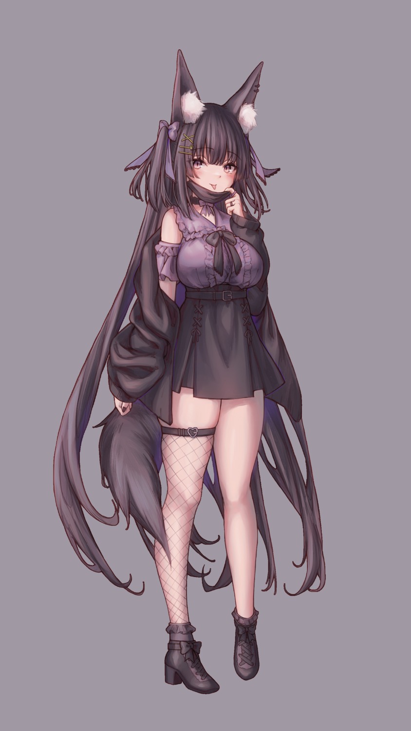 animal_ears, fishnets, guild_cq, heels, indie_virtual_youtuber, millet_(milletneko), quon_tama, tail