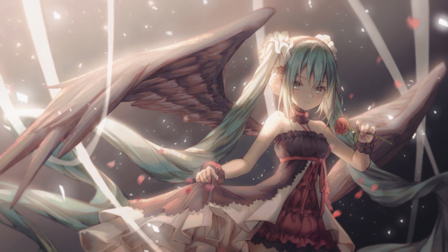 7th_dragon, angel, dress, hatsune_miku, millet_(milletneko), vocaloid, wings
