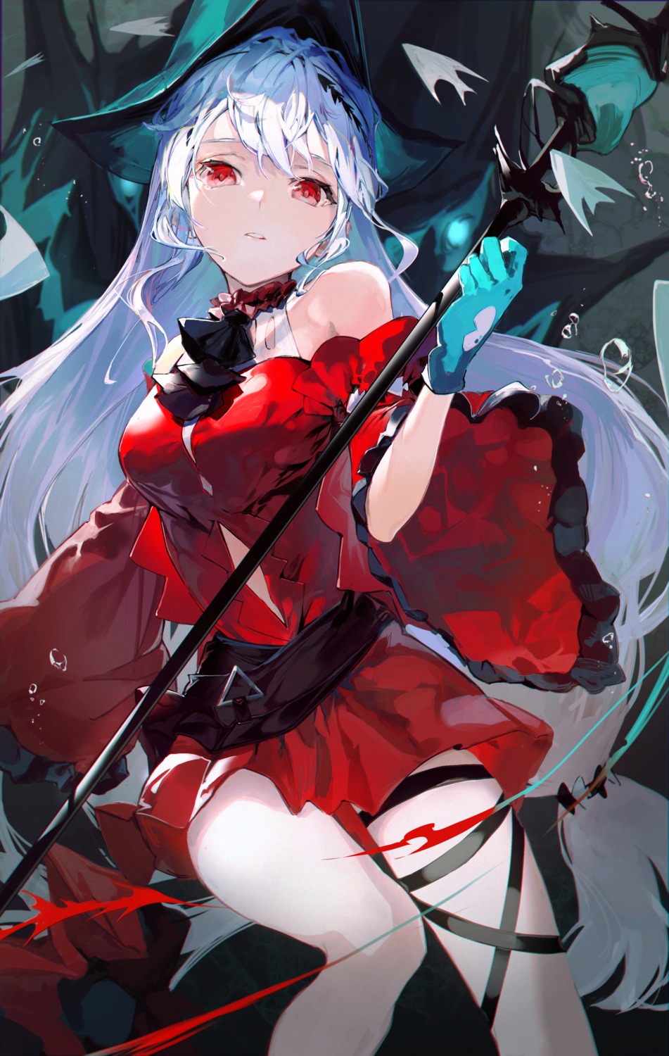 arknights, dress, garter, karasuro, skadi_(arknights), weapon