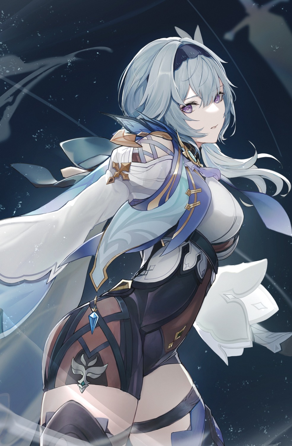 eula, garter, genshin_impact, marumoru, thighhighs