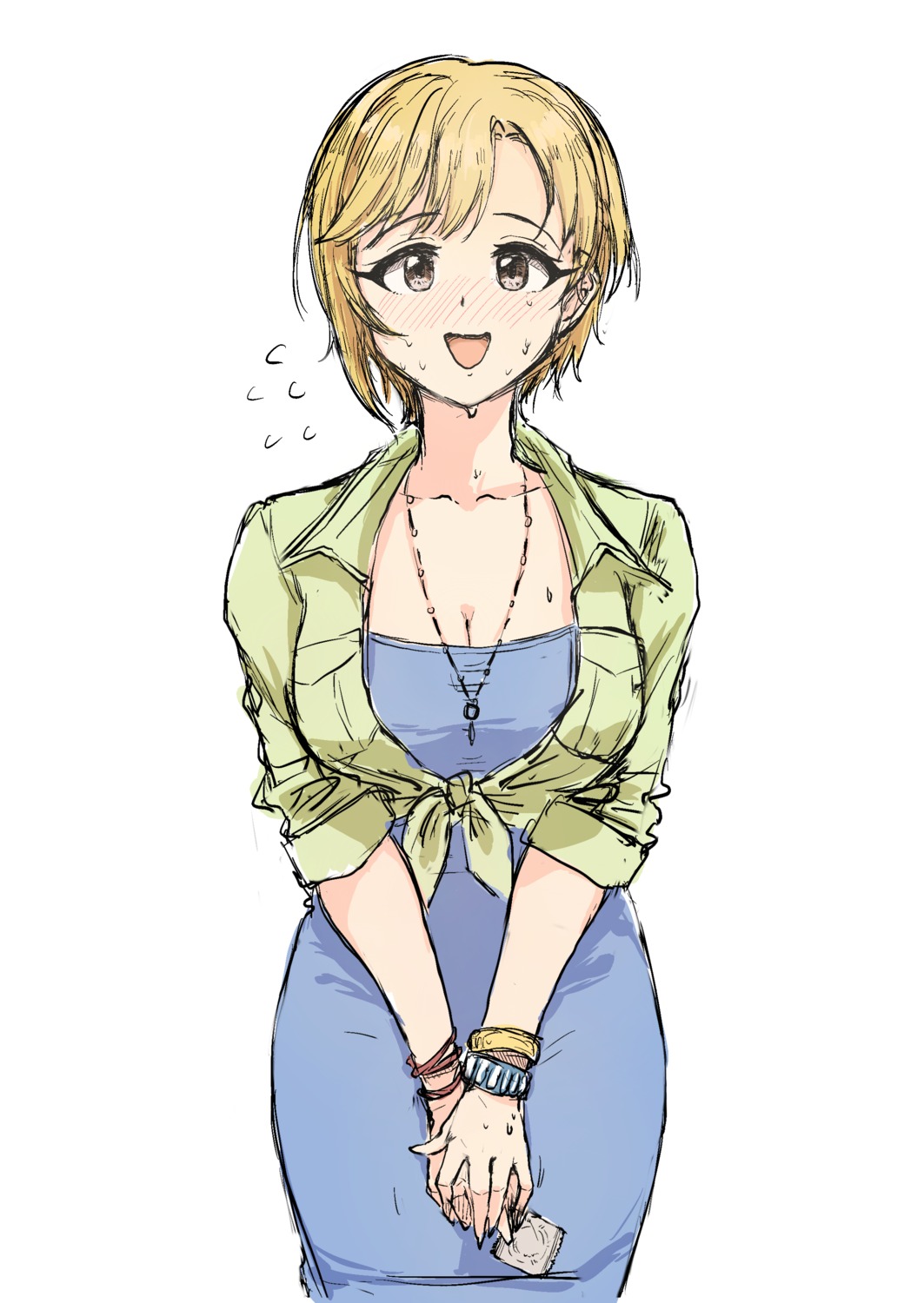 aiba_yumi, cleavage, dress, sketch, the_idolm@ster, the_idolm@ster_cinderella_girls, ushimochi