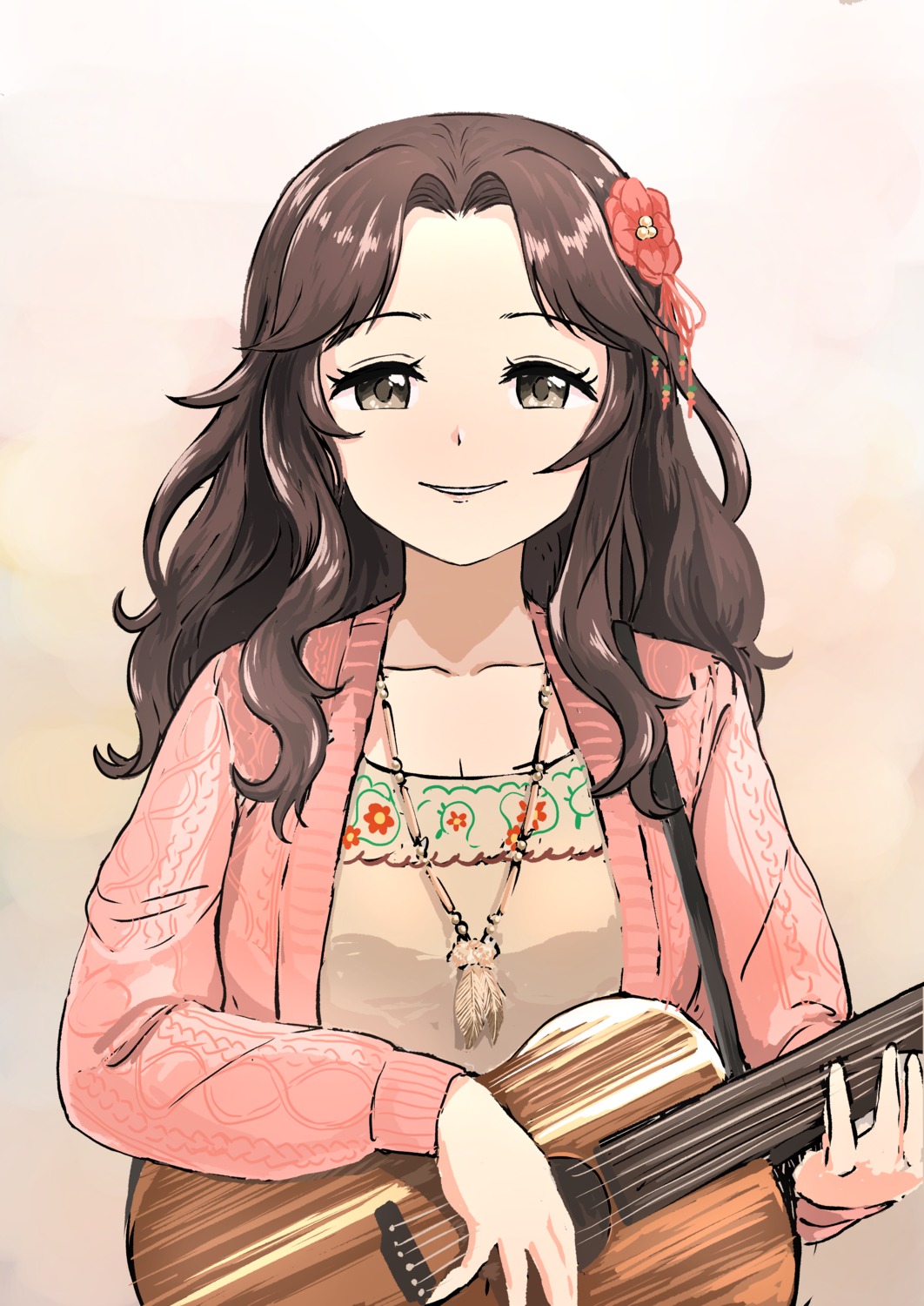 ariura_kanna, guitar, sketch, sweater, the_idolm@ster, the_idolm@ster_cinderella_girls, ushimochi