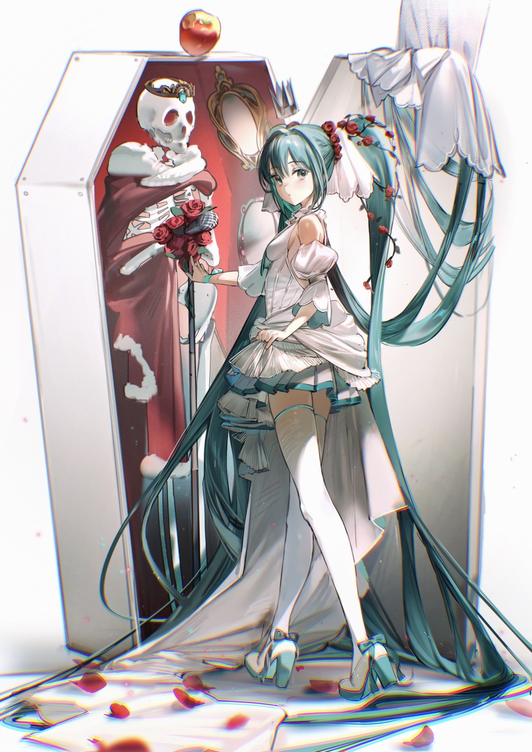 hatsune_miku, heels, no_bra, rumoon, thighhighs, vocaloid