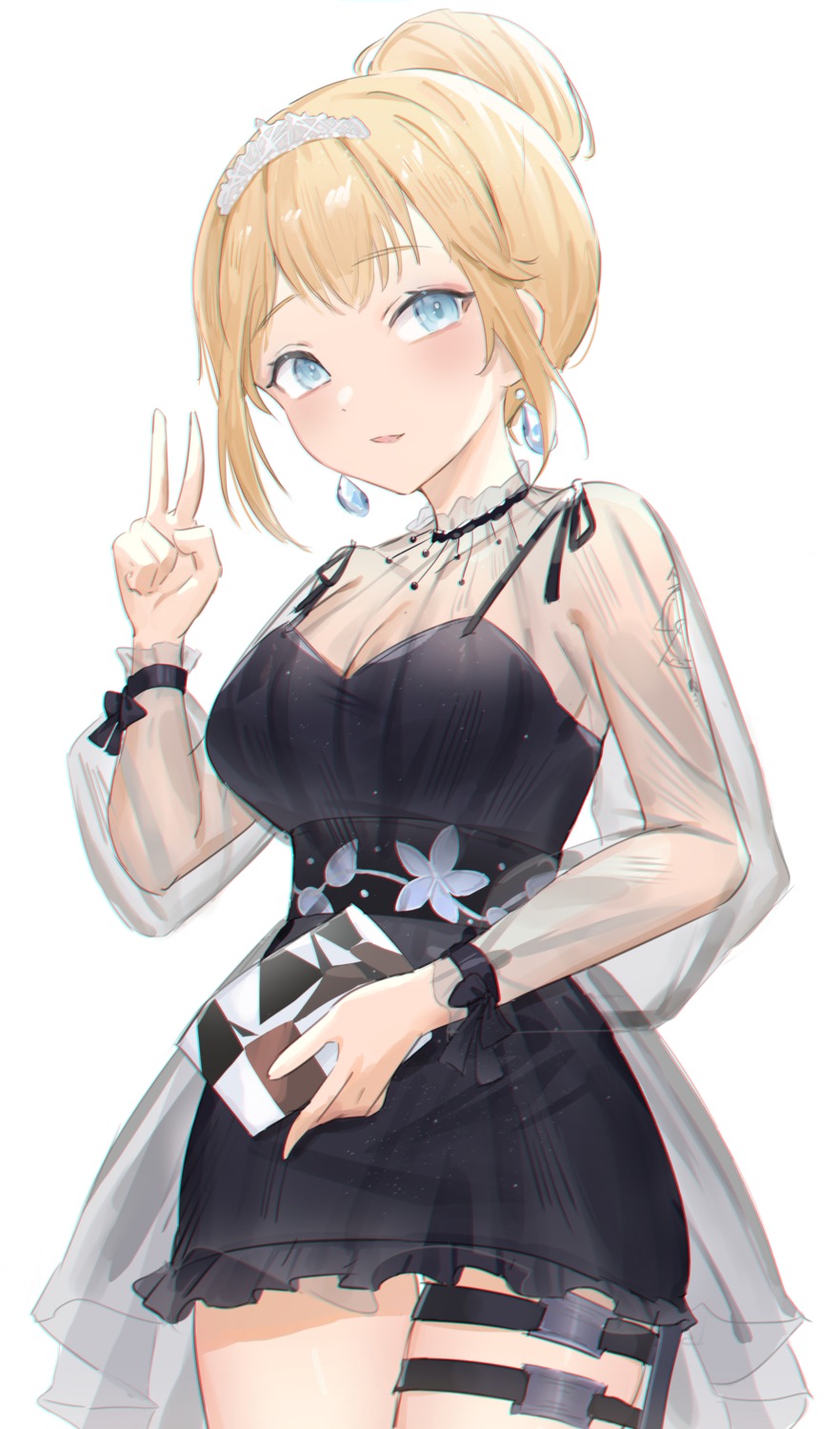 cleavage, dress, garter, gurina, hololive, hololive_english, no_bra, see_through