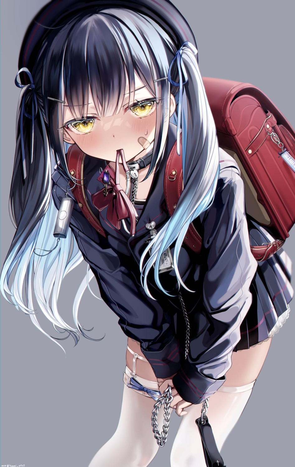 bandaid, garter, kudou_rinri, seifuku, stockings, thighhighs, yunmi