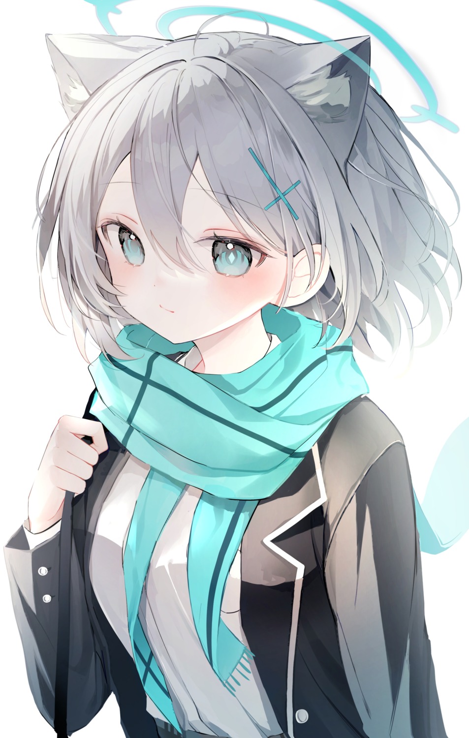 animal_ears, blue_archive, damo_(xdzt8552), halo, nekomimi, seifuku, sunaookami_shiroko