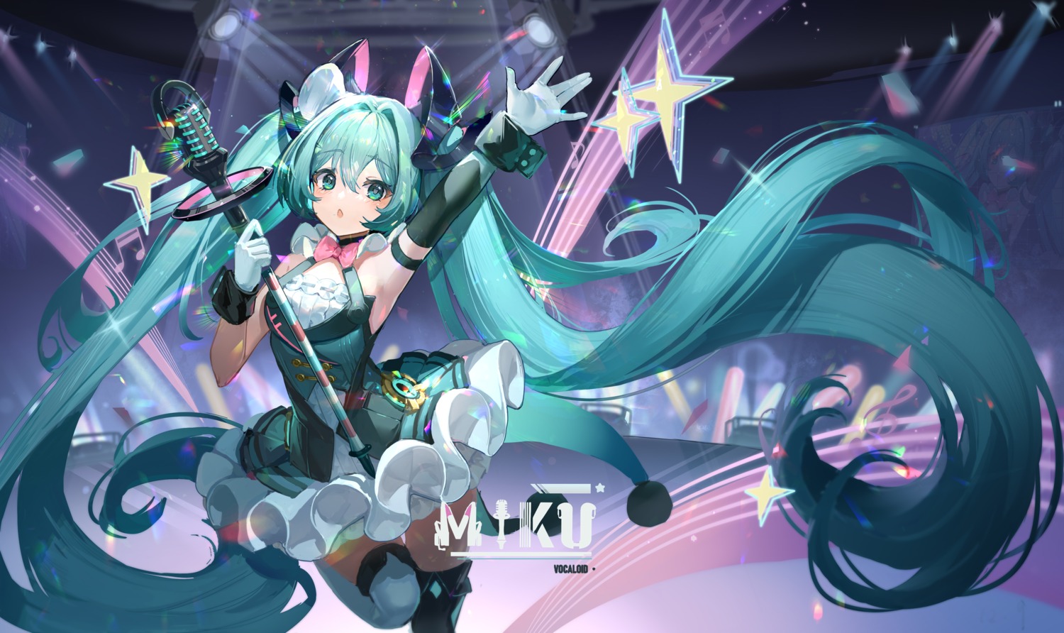hatsune_miku, magical_mirai, skirt_lift, thighhighs, vocaloid, wenbugu