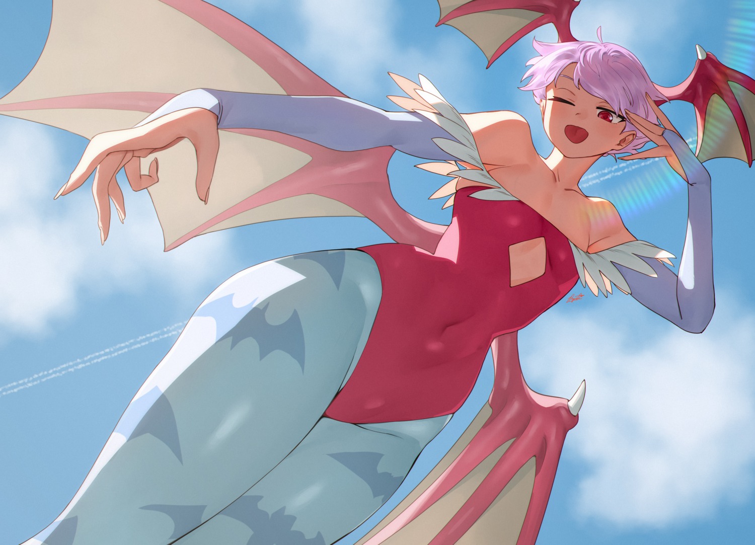 dark_stalkers, leotard, lilith_aensland, pantyhose, ryusei, wings