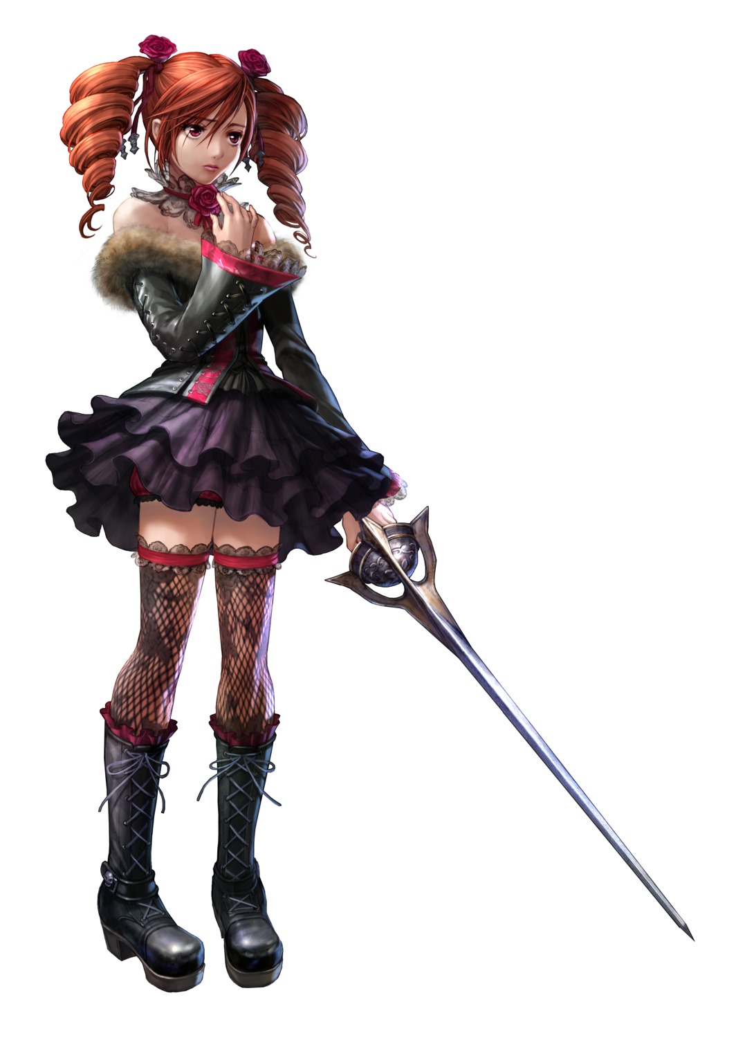 amy_sorel, dress, fishnets, gothic_lolita, lolita_fashion, soul_calibur, sword, thighhighs