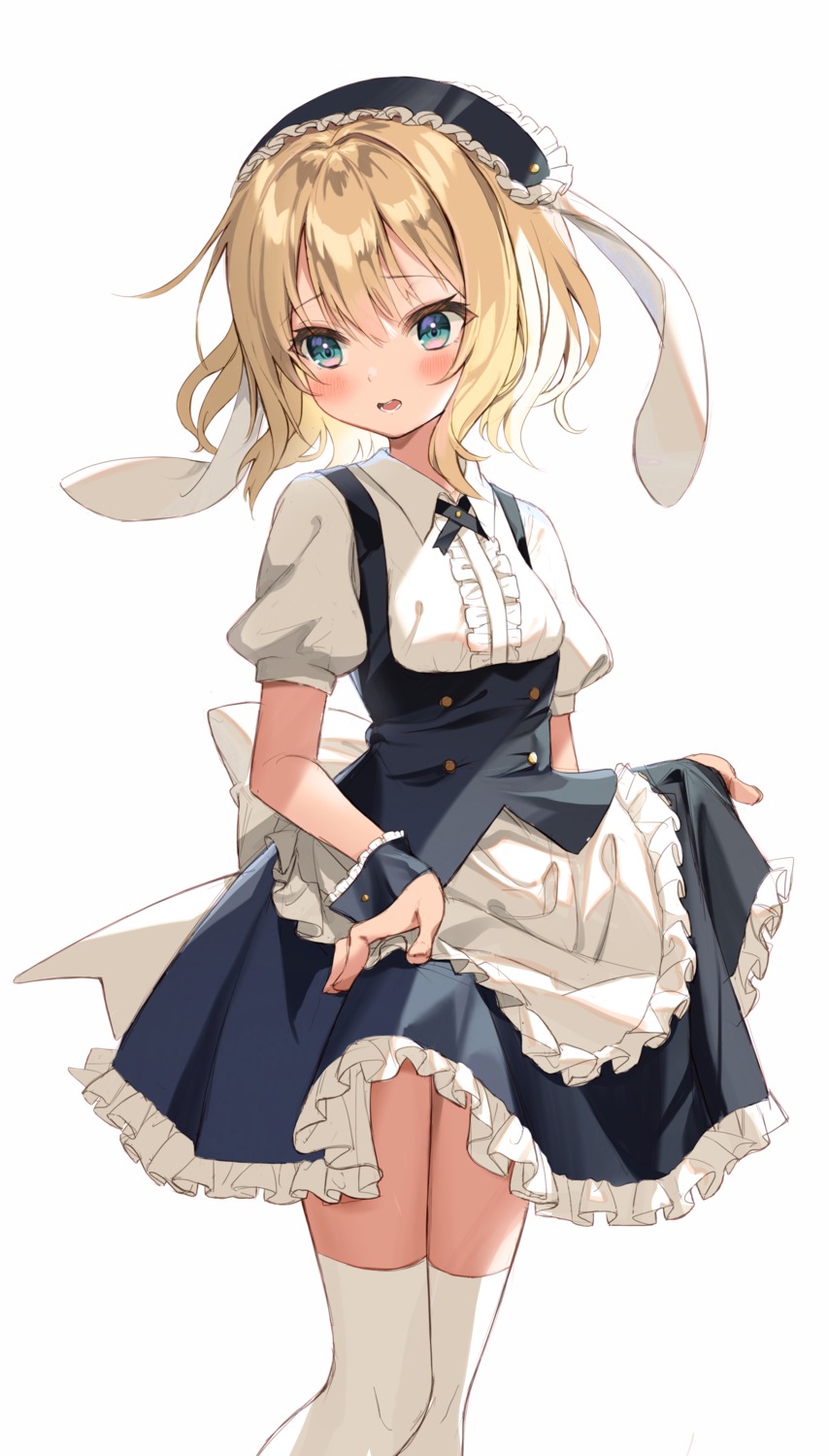 animal_ears, azusa_(980650076), bunny_ears, gochuumon_wa_usagi_desu_ka?, kirima_sharo, maid, skirt_lift, thighhighs