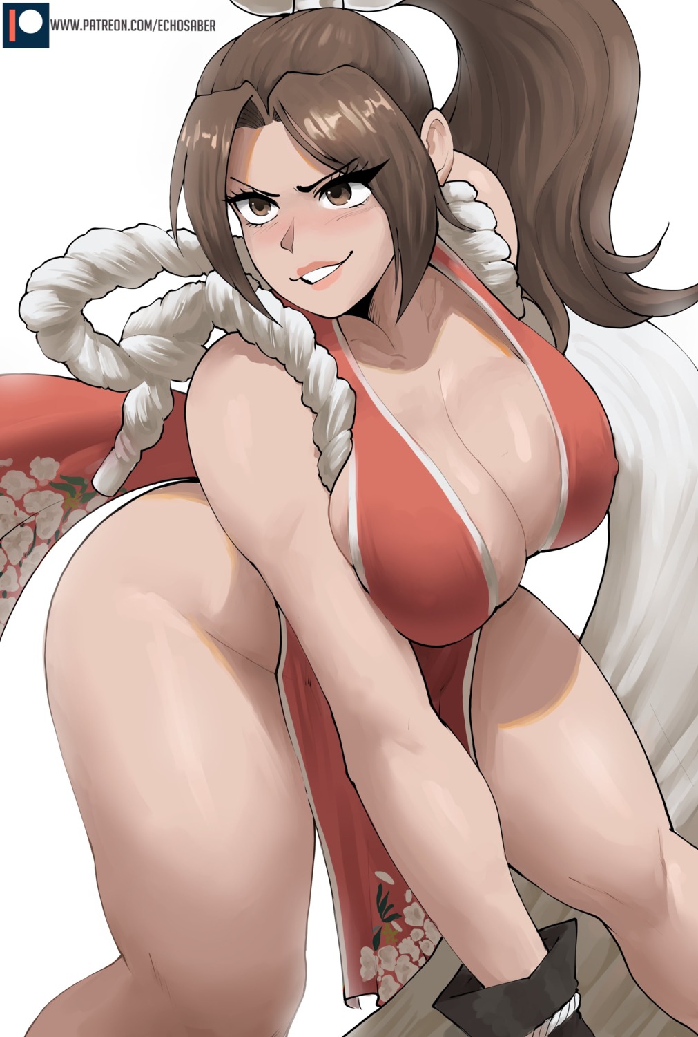 cleavage, echo_saber, fatal_fury, japanese_clothes, king_of_fighters, no_bra, shiranui_mai
