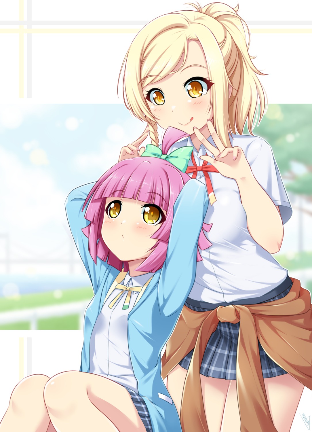 bunji, love_live!_(series), love_live!_nijigasaki_gakuen_school_idol_doukoukai, miyashita_ai, seifuku, sweater, tennouji_rina