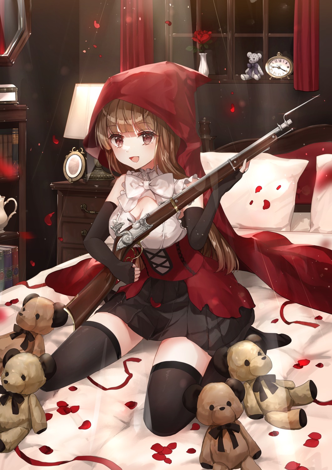 cleavage, gun, piyo_(sqn2idm751), thighhighs