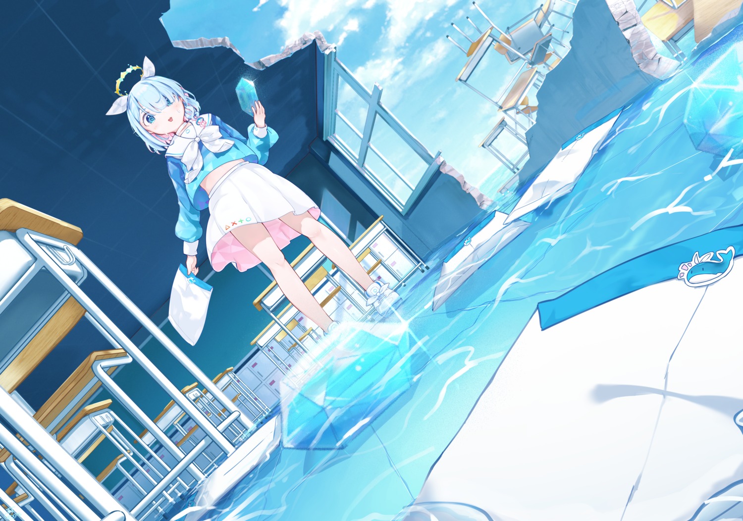 arona_(blue_archive), blue_archive, halo, nishi_yasuaki, seifuku, skirt_lift