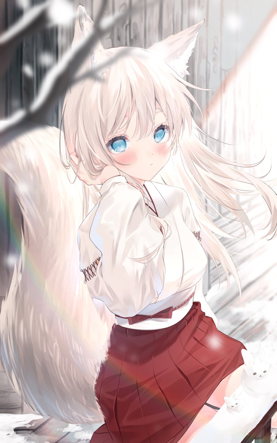 animal_ears, harui_(hr_x9_), kitsune, miko, skirt_lift, tail