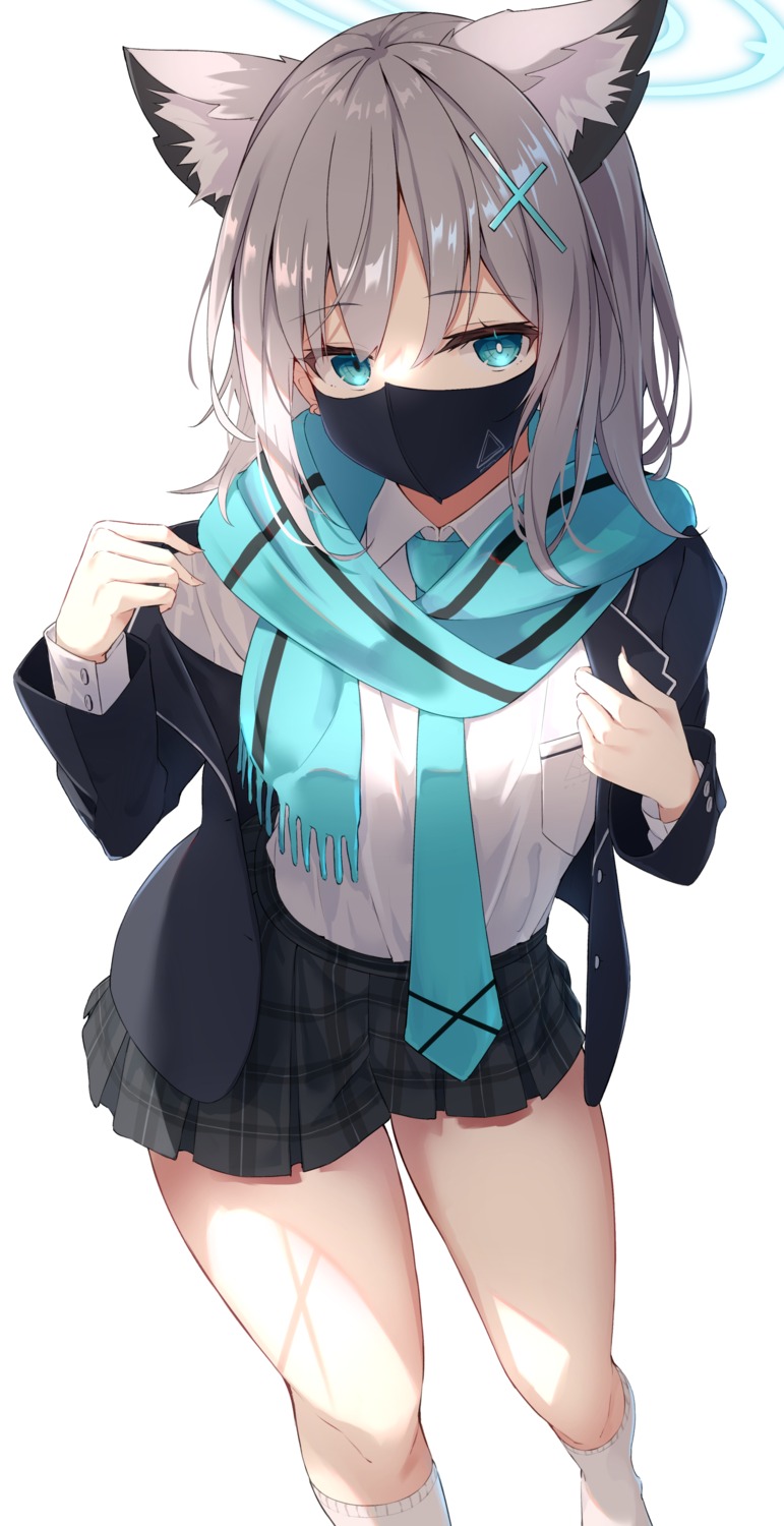 animal_ears, blue_archive, halo, lows., nekomimi, seifuku, sunaookami_shiroko