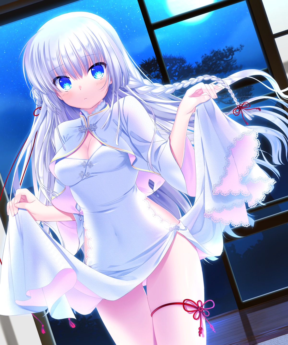 chinadress, cleavage, garter, naruse_shiroha, otou_(otou_san), skirt_lift, summer_pockets, summer_pockets_reflection_blue