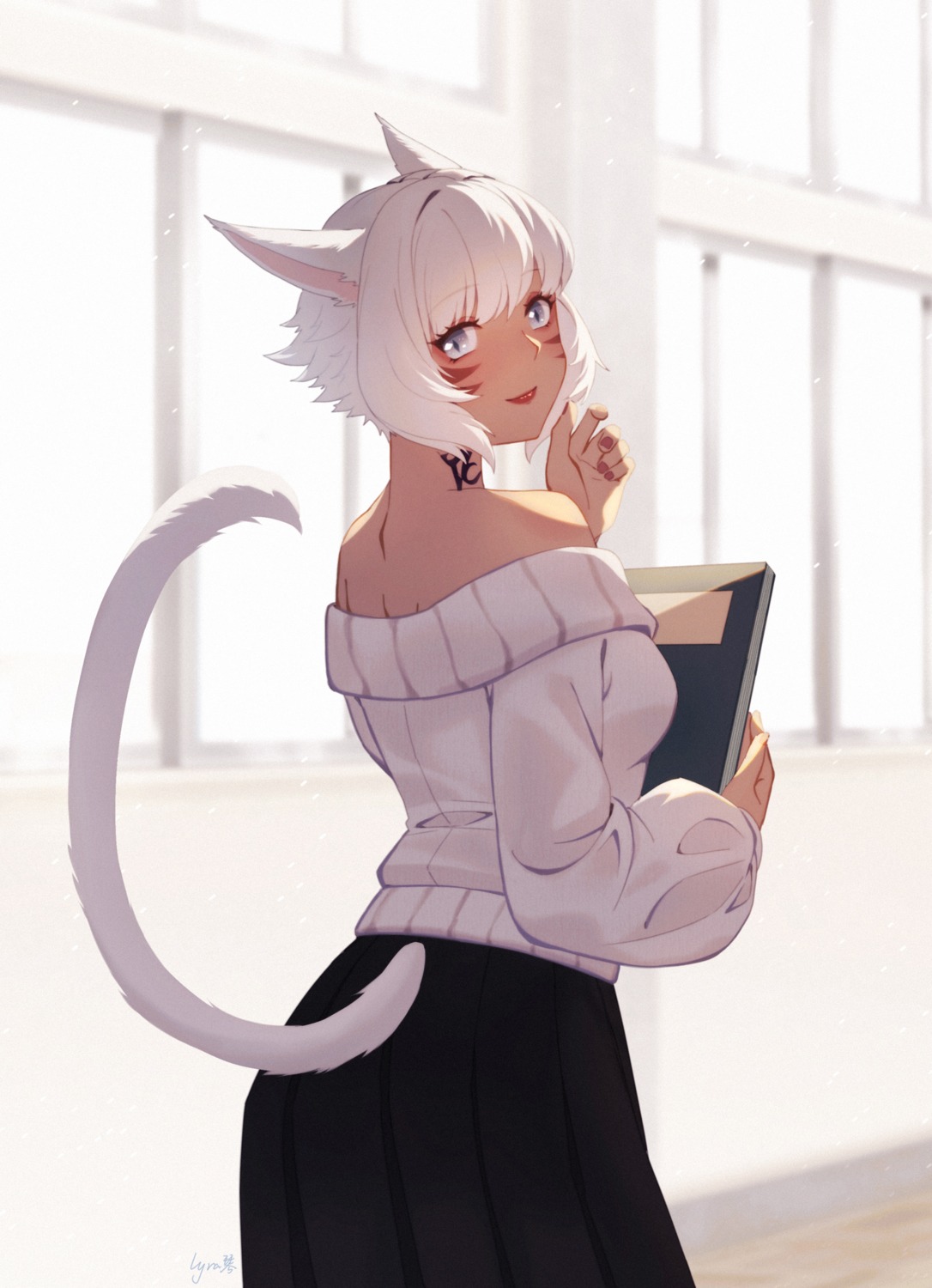 animal_ears, final_fantasy, final_fantasy_xiv, miqo'te, nekomimi, sweater, tagme, tail